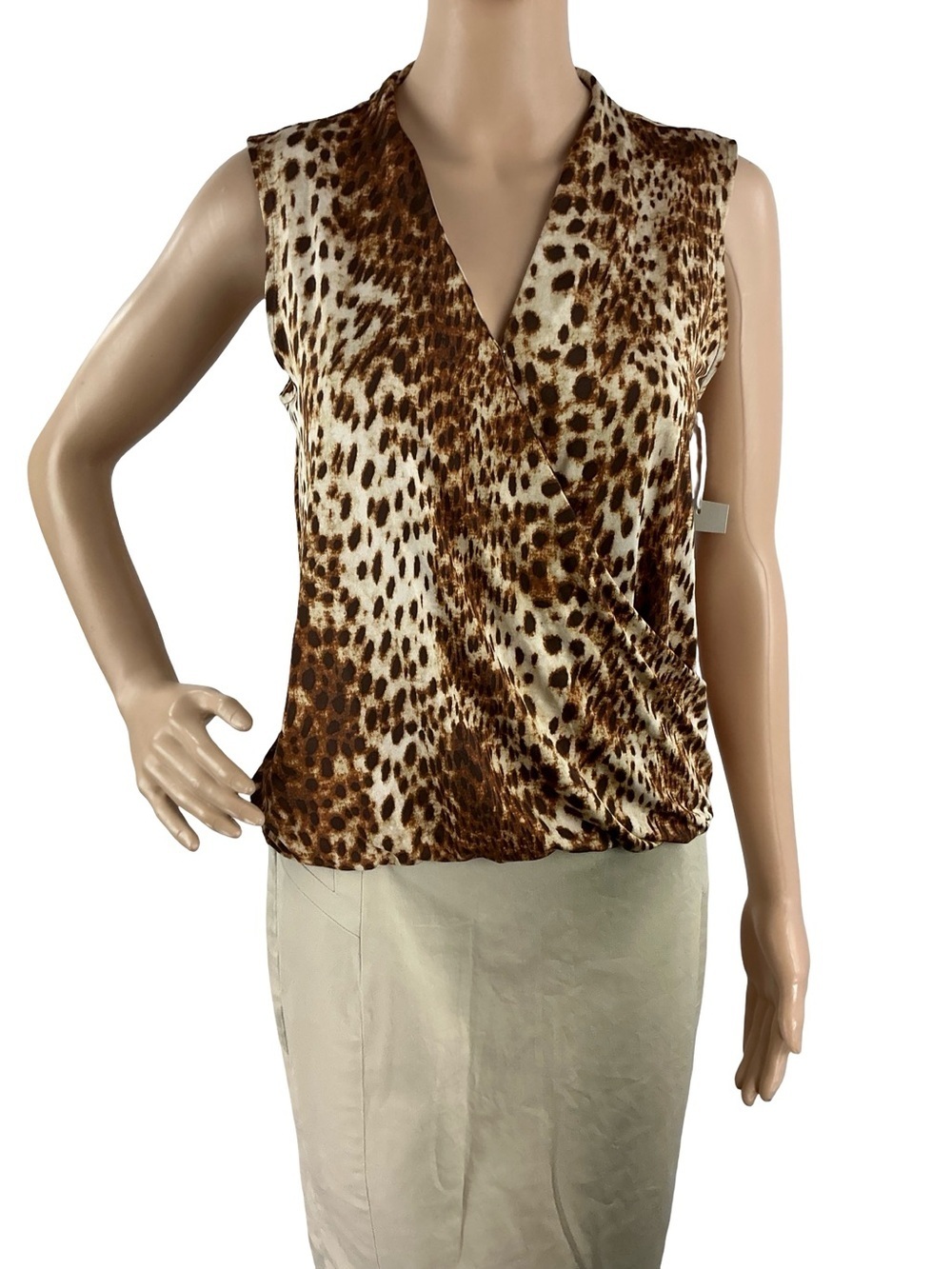Worthington Brown Leopard Wrap Blouse Career Top Size XS